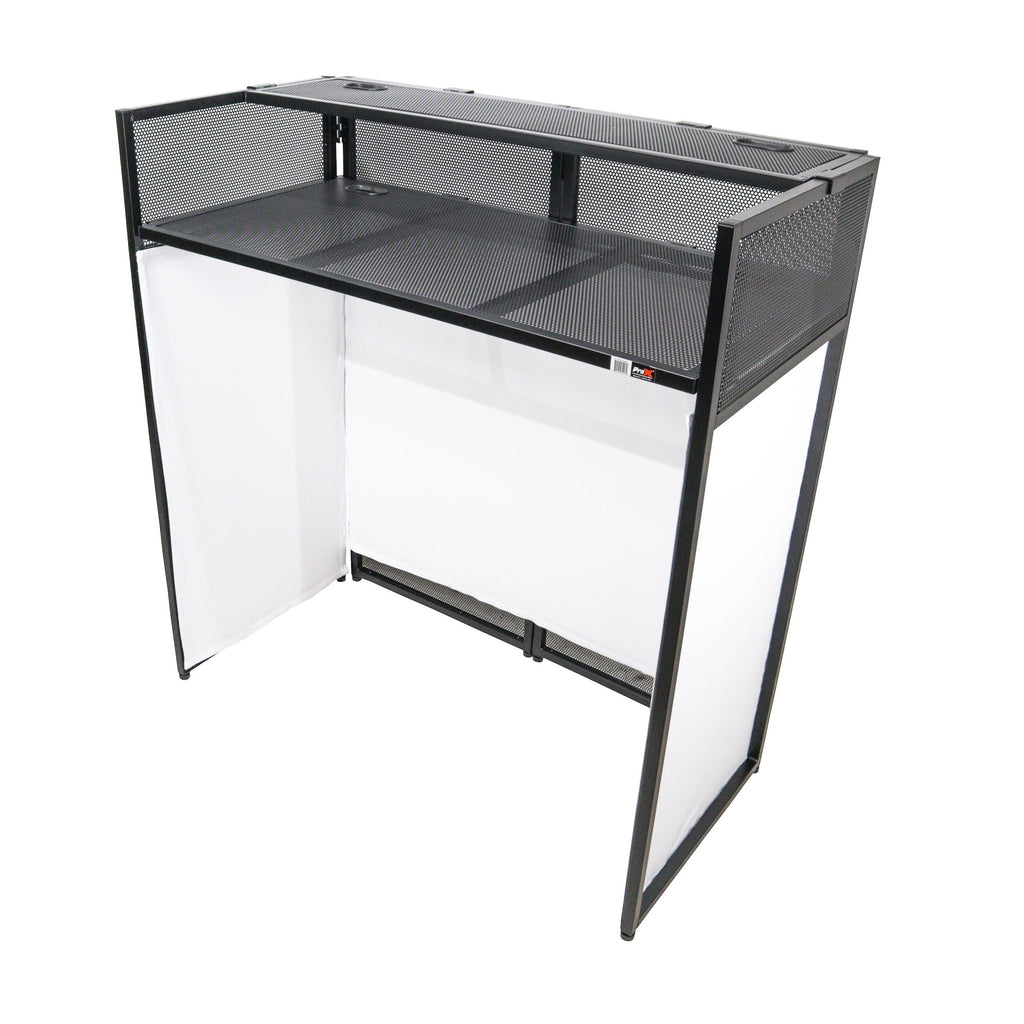 ProX XF-VISTABLMK2 - VISTA DJ Booth Facade Table Station with White and Black Scrim kit and Padded Travel Bag | Black Hardware