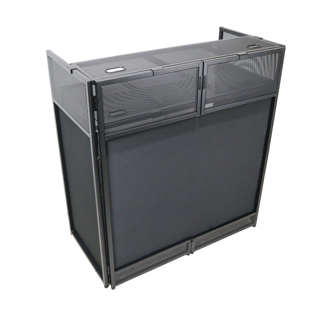 ProX XF-VISTABLMK2 - VISTA DJ Booth Facade Table Station with White and Black Scrim kit and Padded Travel Bag | Black Hardware