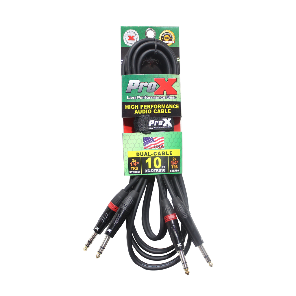 ProX XC-DTRS10 - 10 Ft. Balanced Dual 1/4" TRS-M to Dual 1/4" TRS-M High Performance Audio Cable